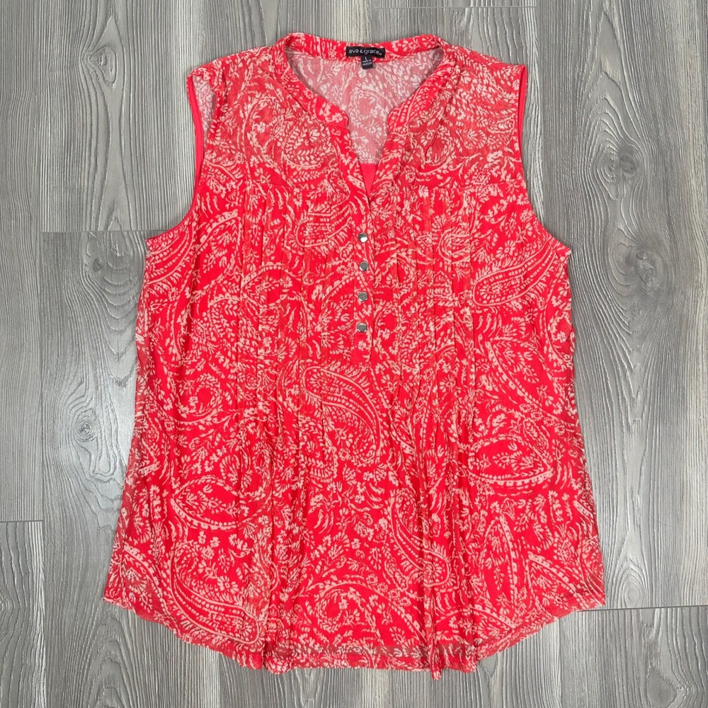Ava & Grace Pink Paisley Mesh Overlay Tank Top - SIZE L Flowy Colorful Spring